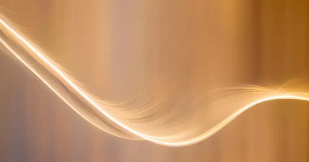 Onda luminosa abstracta sobre fondo neutro, evocando vibración, ruido e interferencia constante